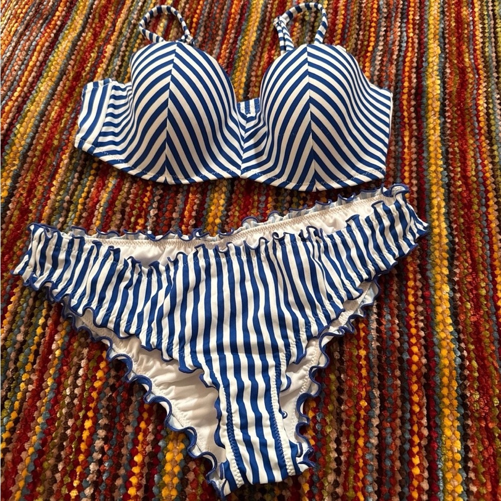 Blue and White Striped Bikini Set/Coastal